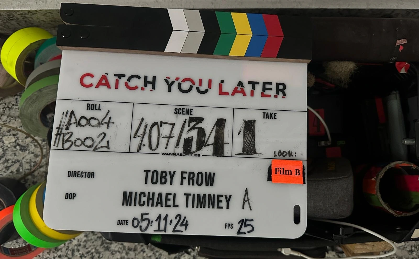 Catch You Later slate on set, shot with CFS Grip crew